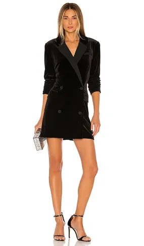 1. STATE Ruched Velvet Blazer Dress in Black