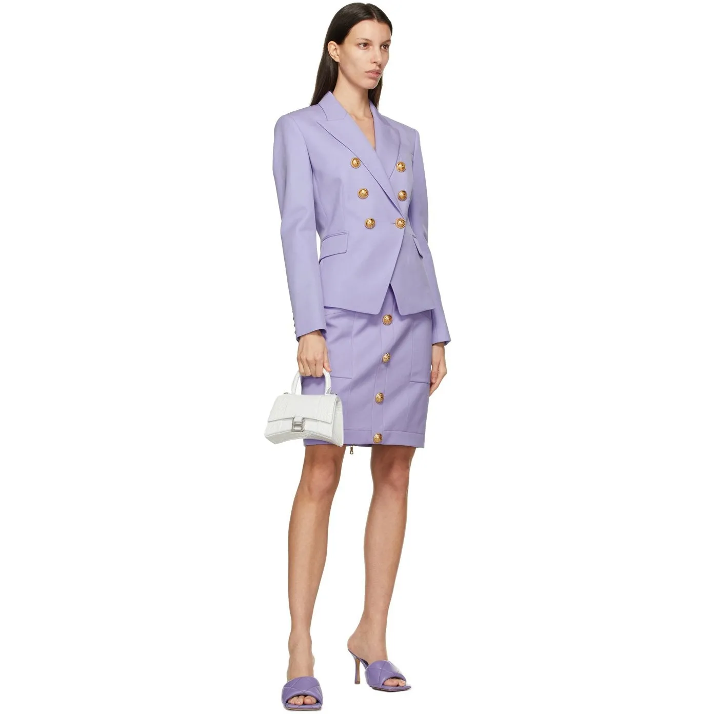 Balmain Purple Wool Buttoned Skirt