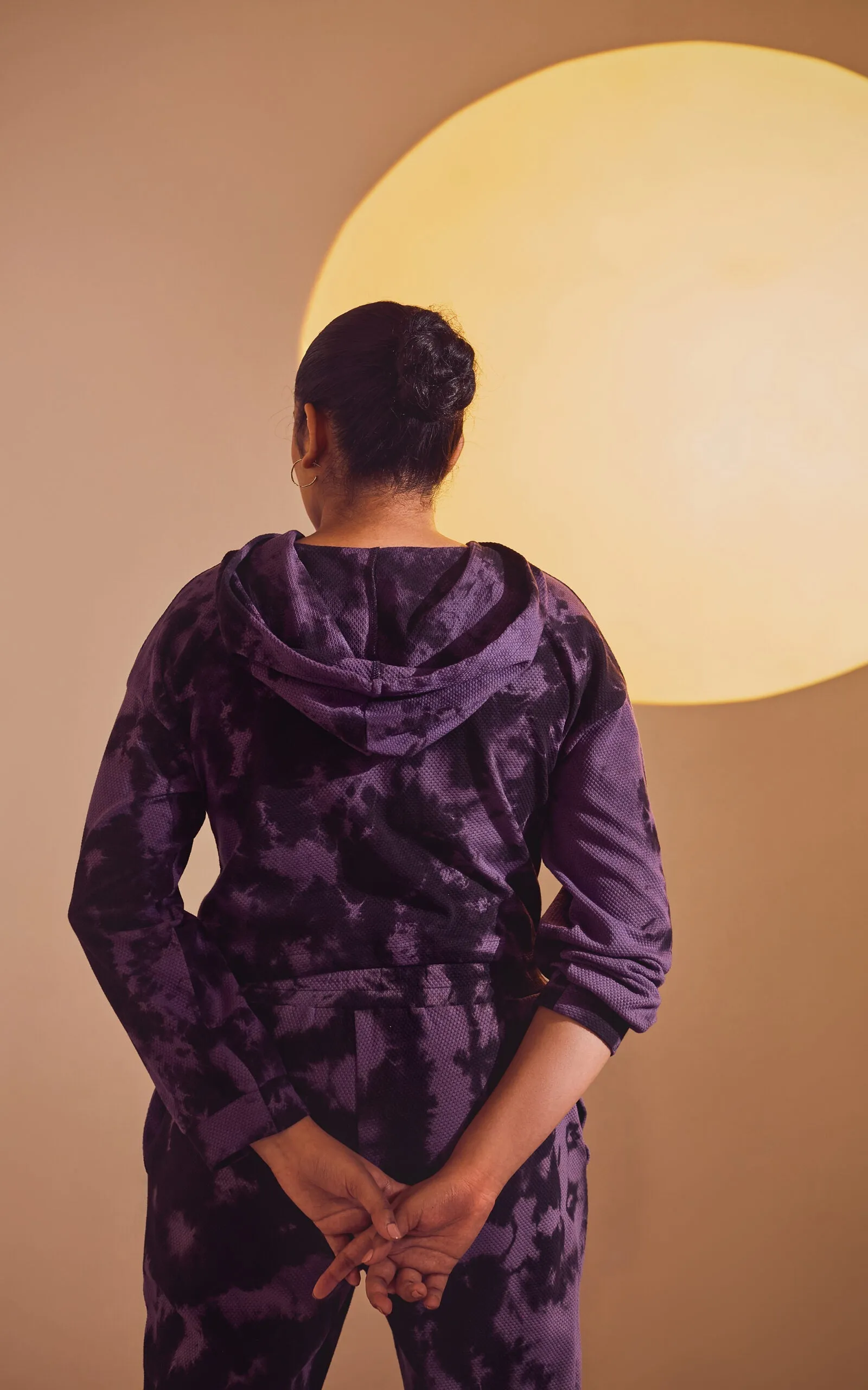 Black-Lavender Tie & Dye Cropped Hoodie