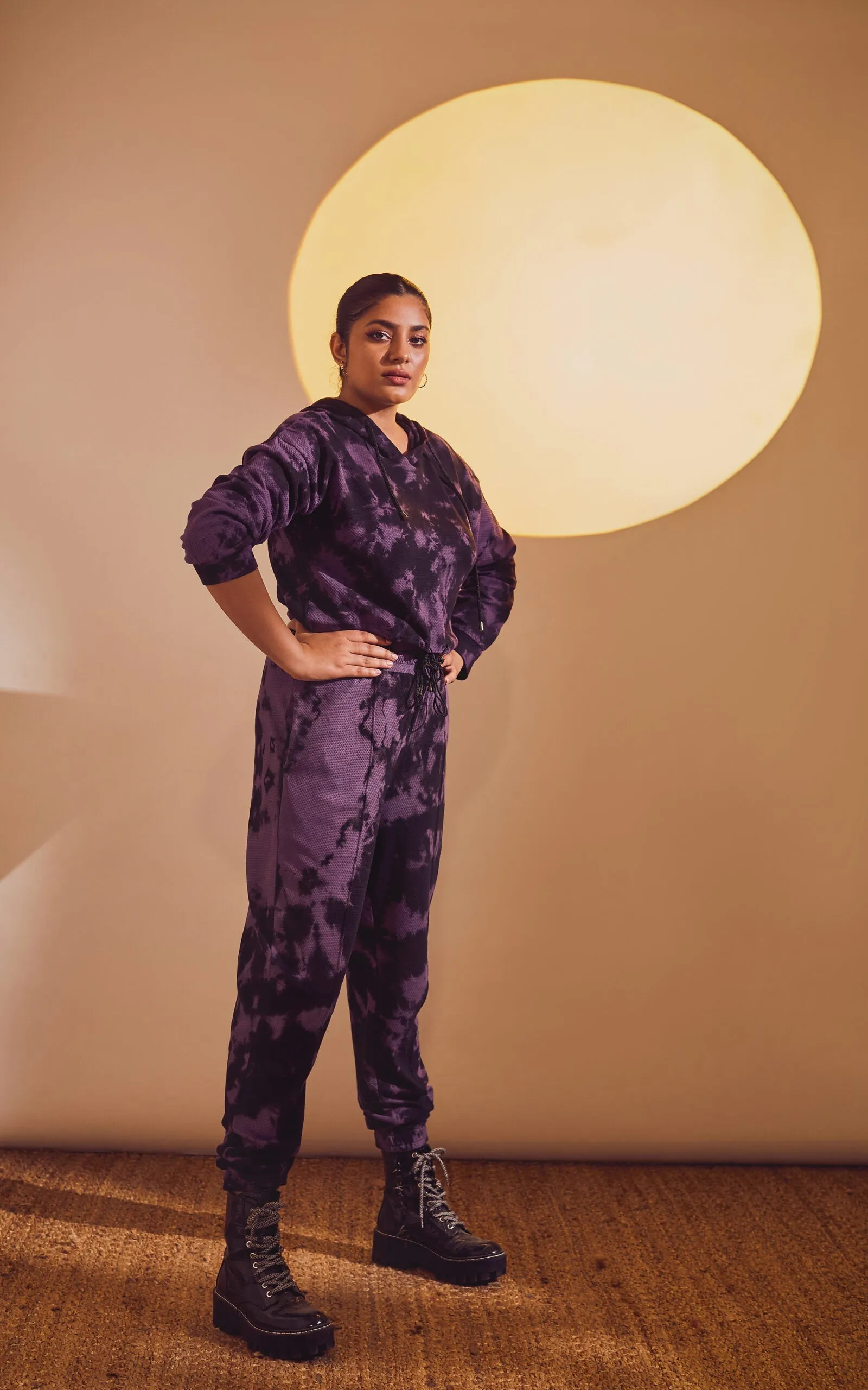 Black-Lavender Tie & Dye Cropped Hoodie