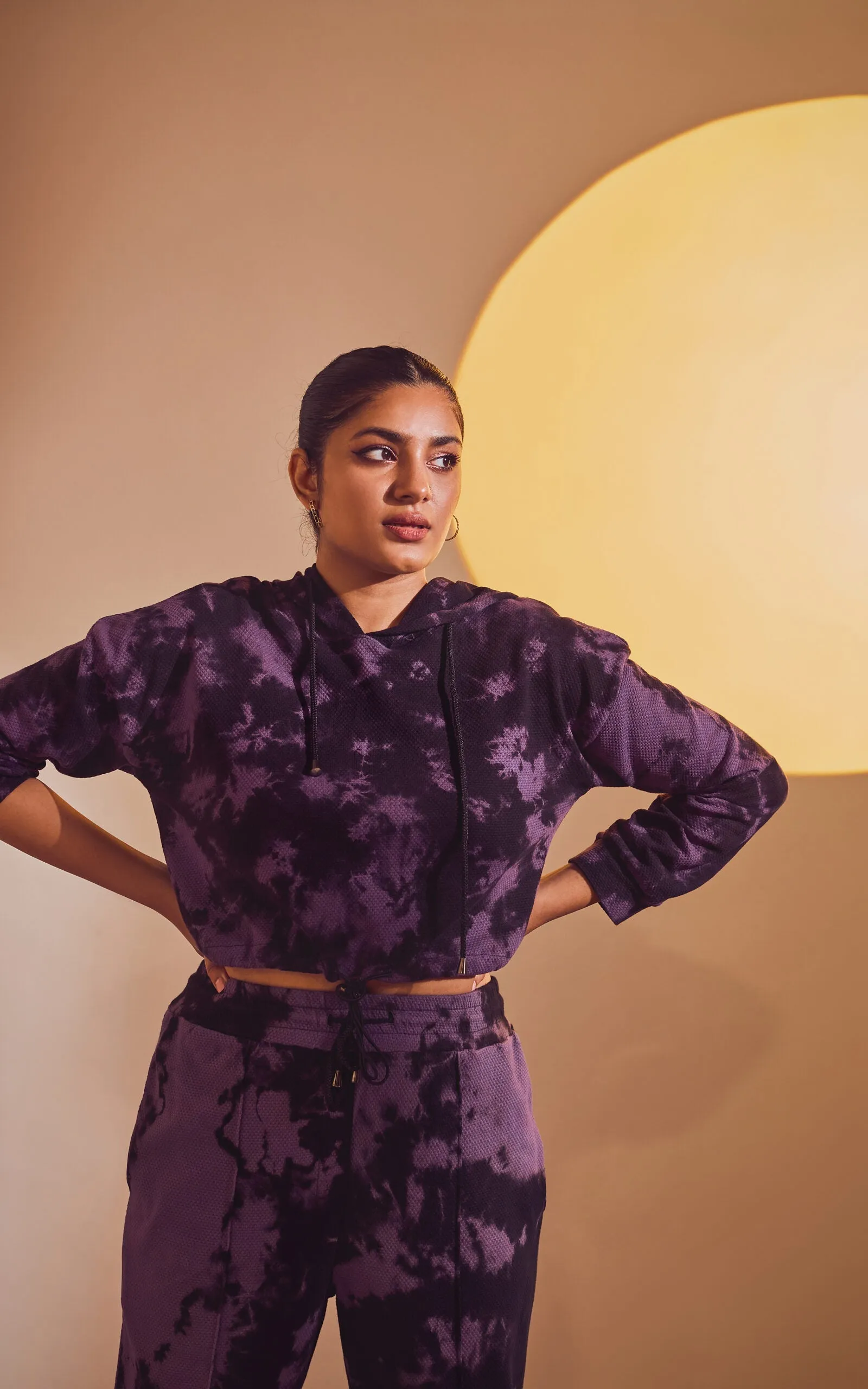 Black-Lavender Tie & Dye Cropped Hoodie