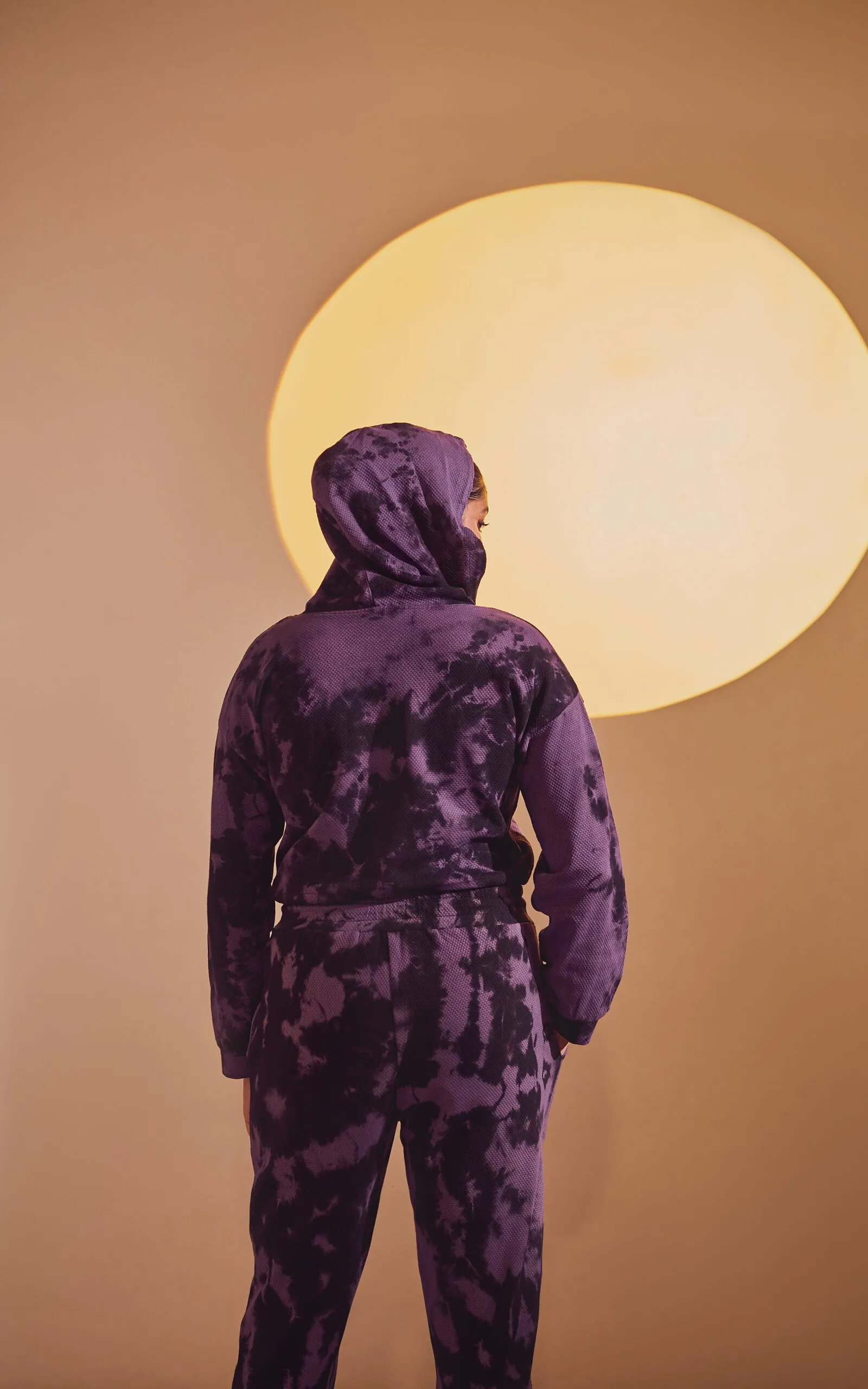 Black-Lavender Tie & Dye Cropped Hoodie