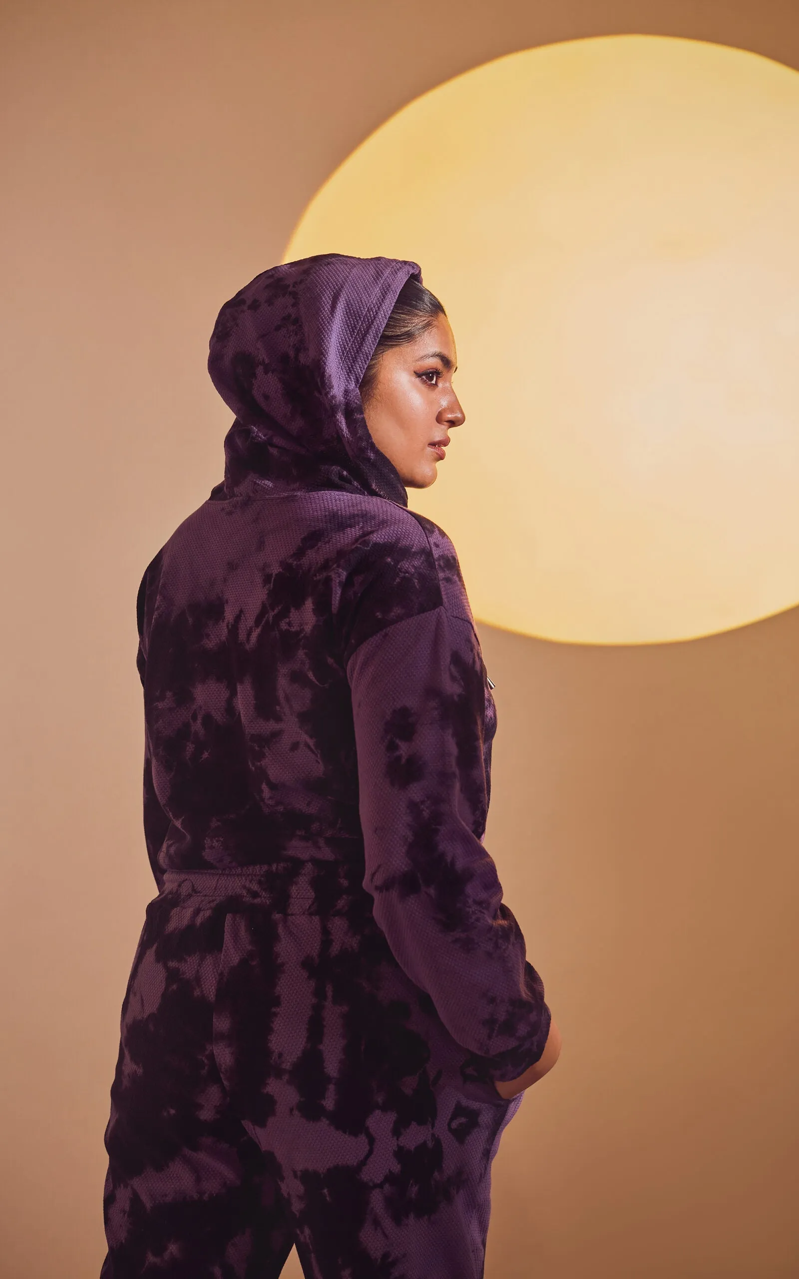 Black-Lavender Tie & Dye Cropped Hoodie