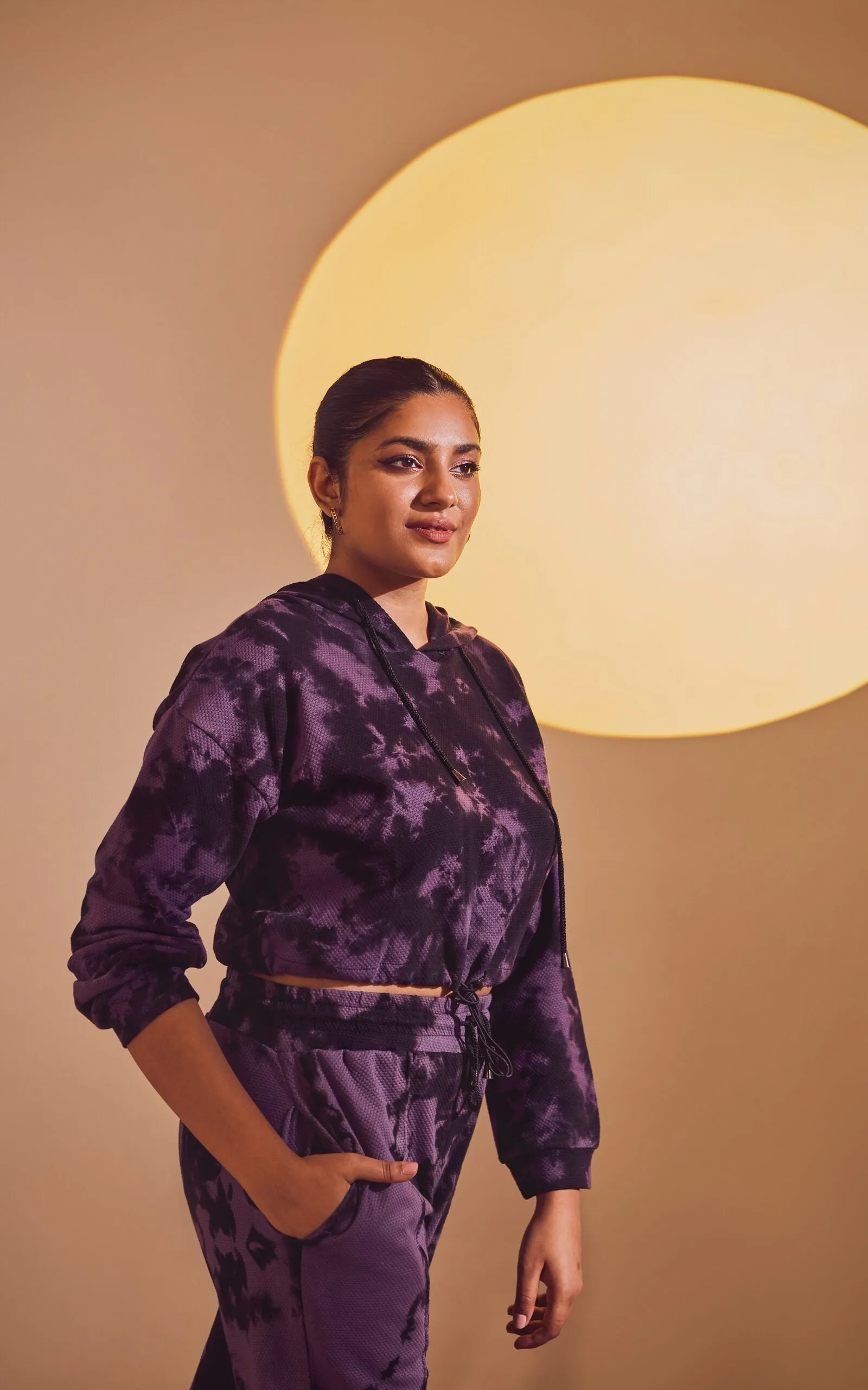 Black-Lavender Tie & Dye Cropped Hoodie