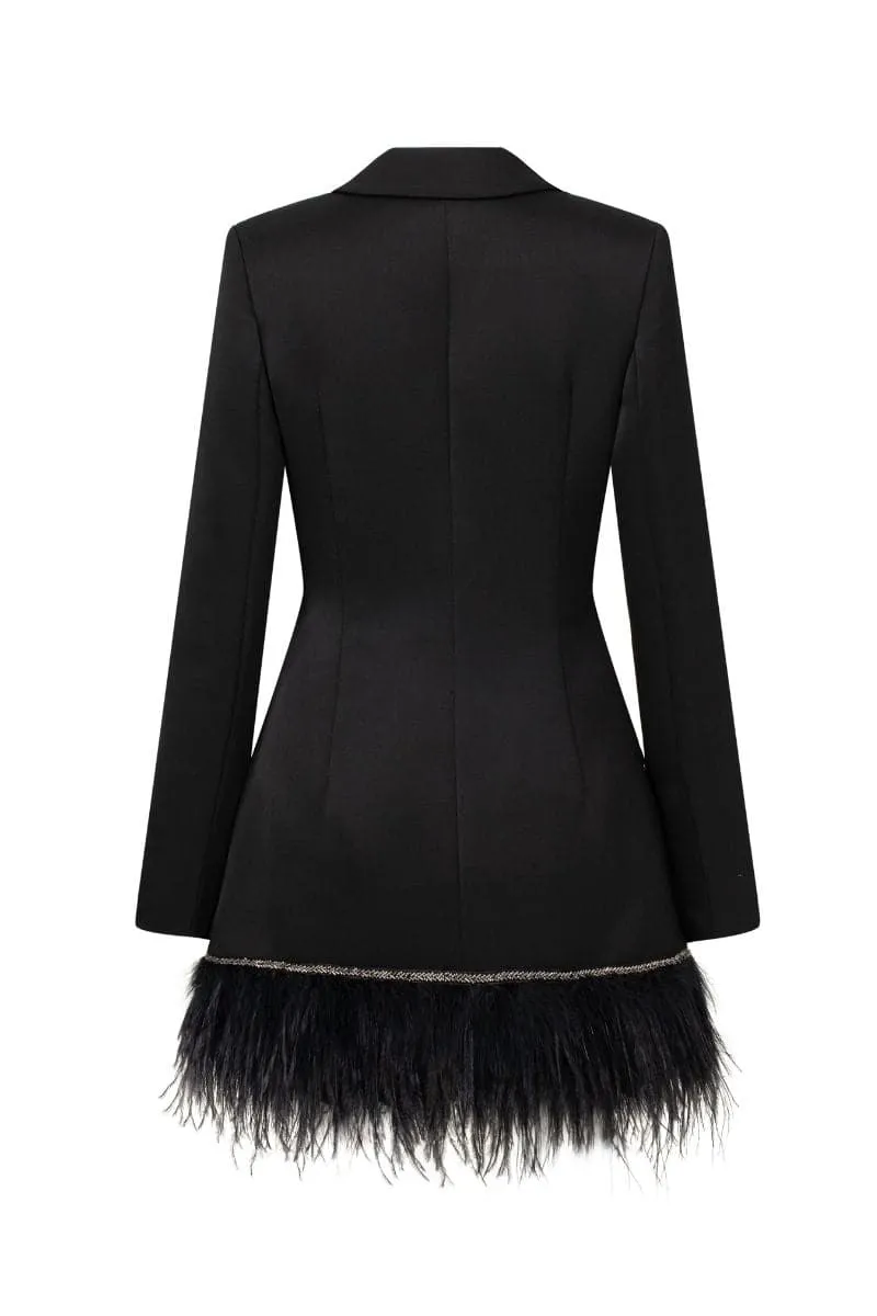 BLACK ROSA TAFFETA FEATHER BLAZER DRESS