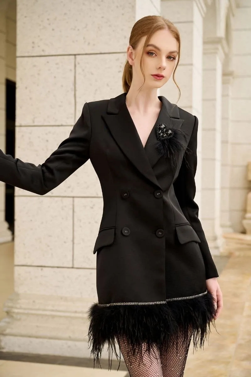 BLACK ROSA TAFFETA FEATHER BLAZER DRESS