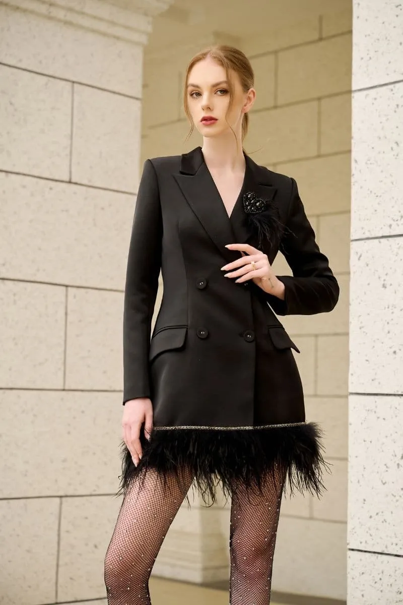 BLACK ROSA TAFFETA FEATHER BLAZER DRESS
