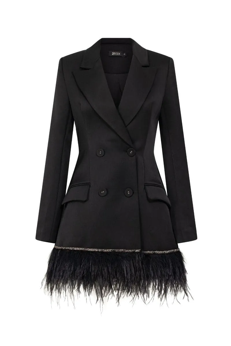 BLACK ROSA TAFFETA FEATHER BLAZER DRESS
