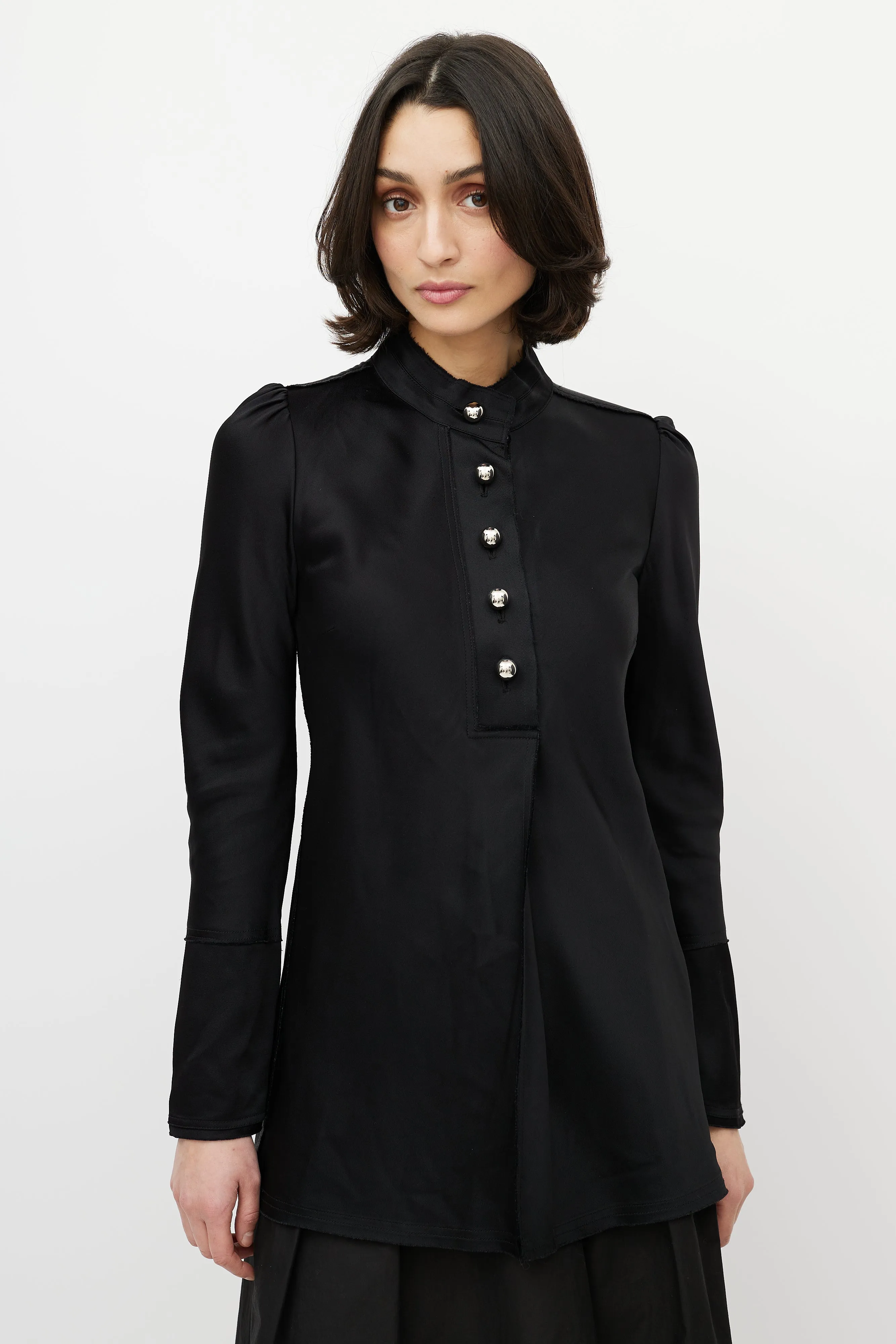 Black Satin Buttoned Blouse