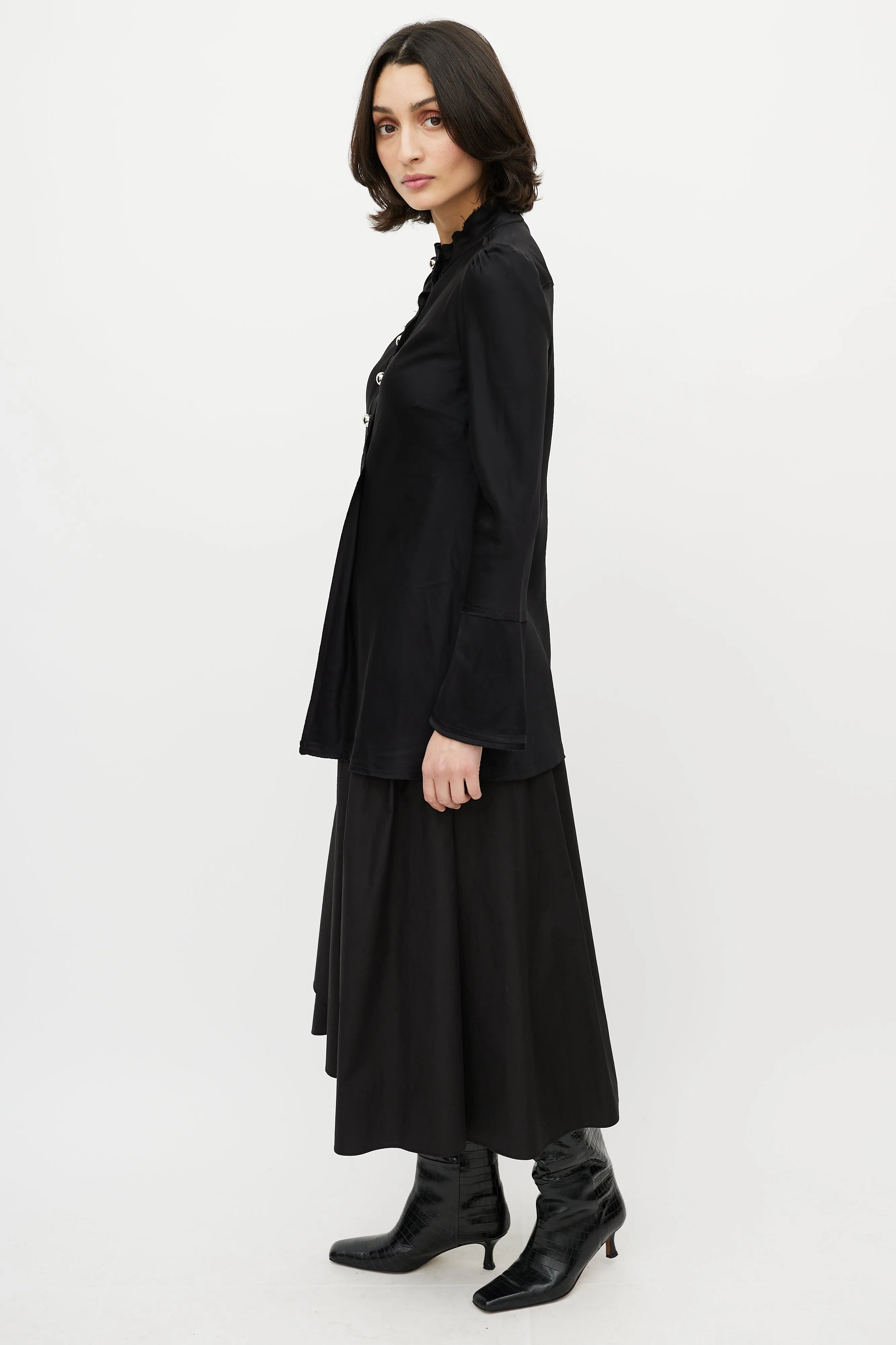 Black Satin Buttoned Blouse