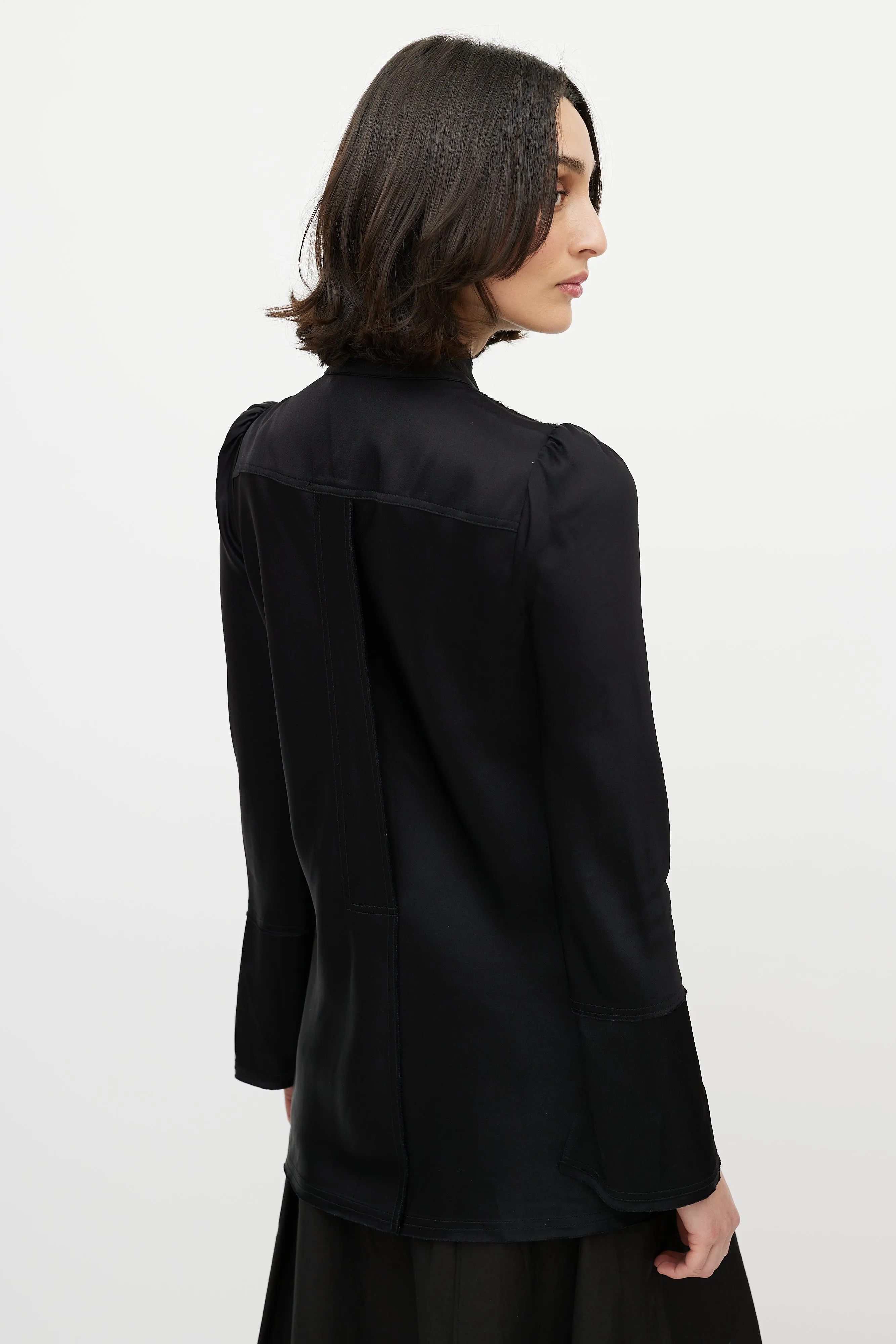 Black Satin Buttoned Blouse