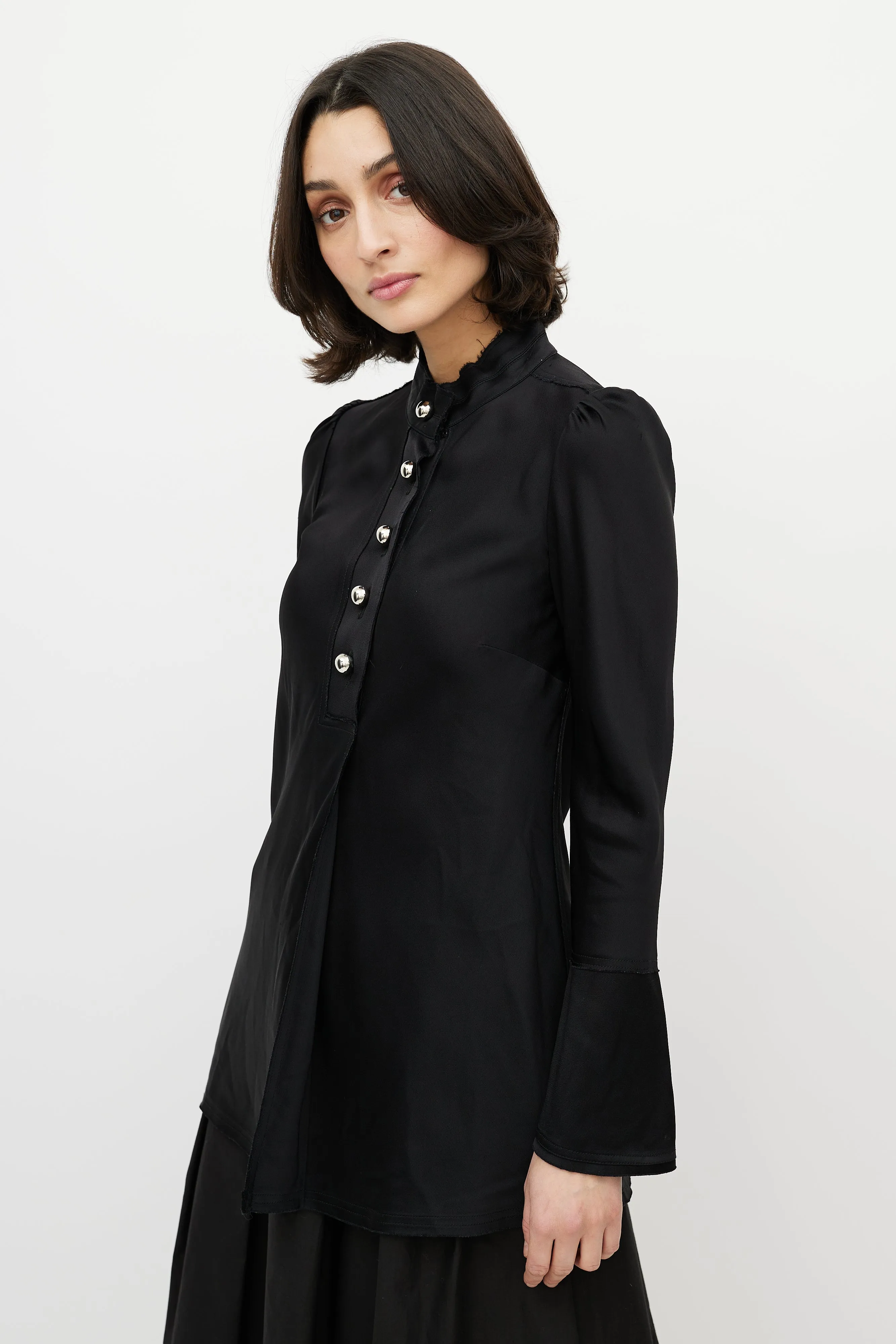 Black Satin Buttoned Blouse