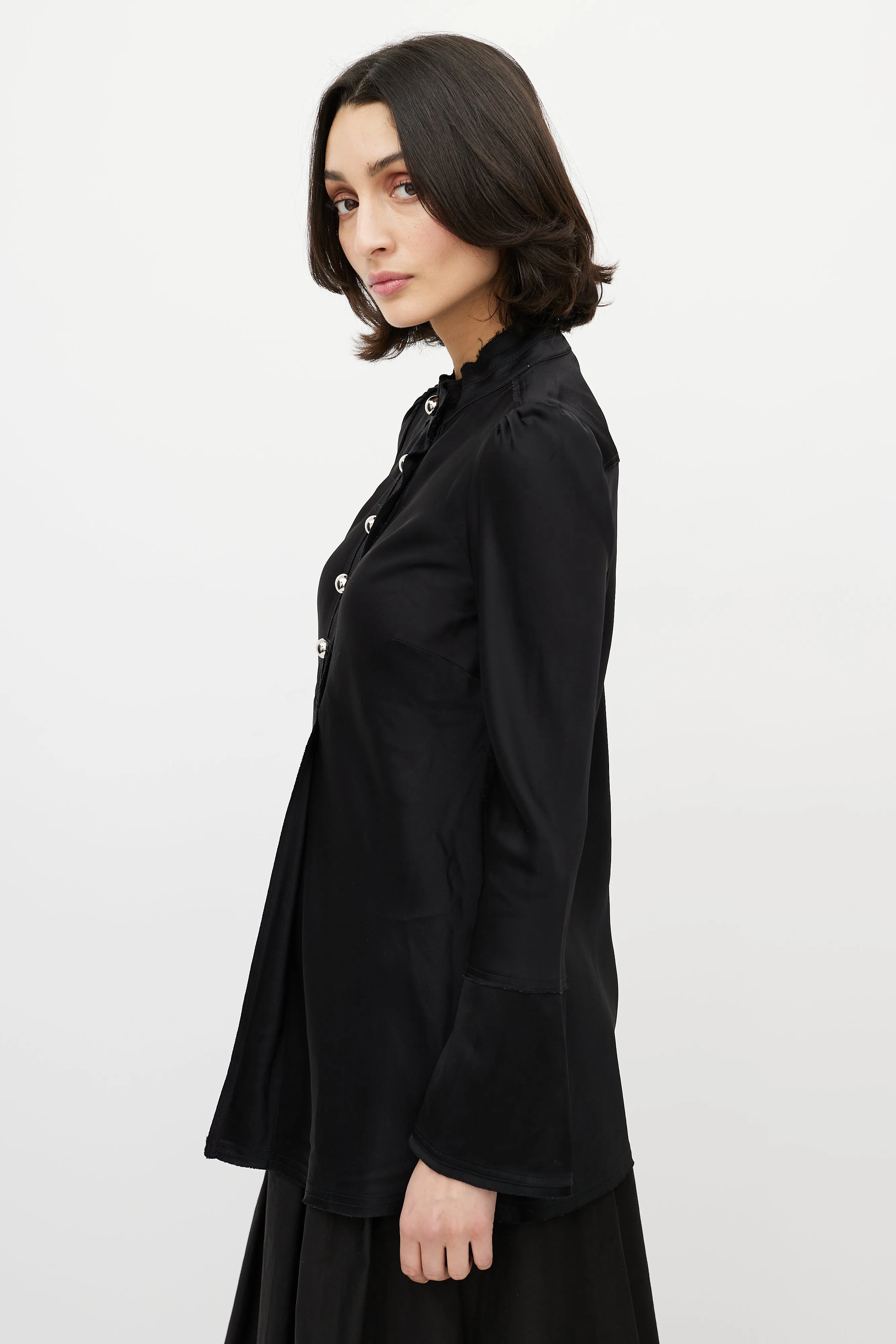 Black Satin Buttoned Blouse
