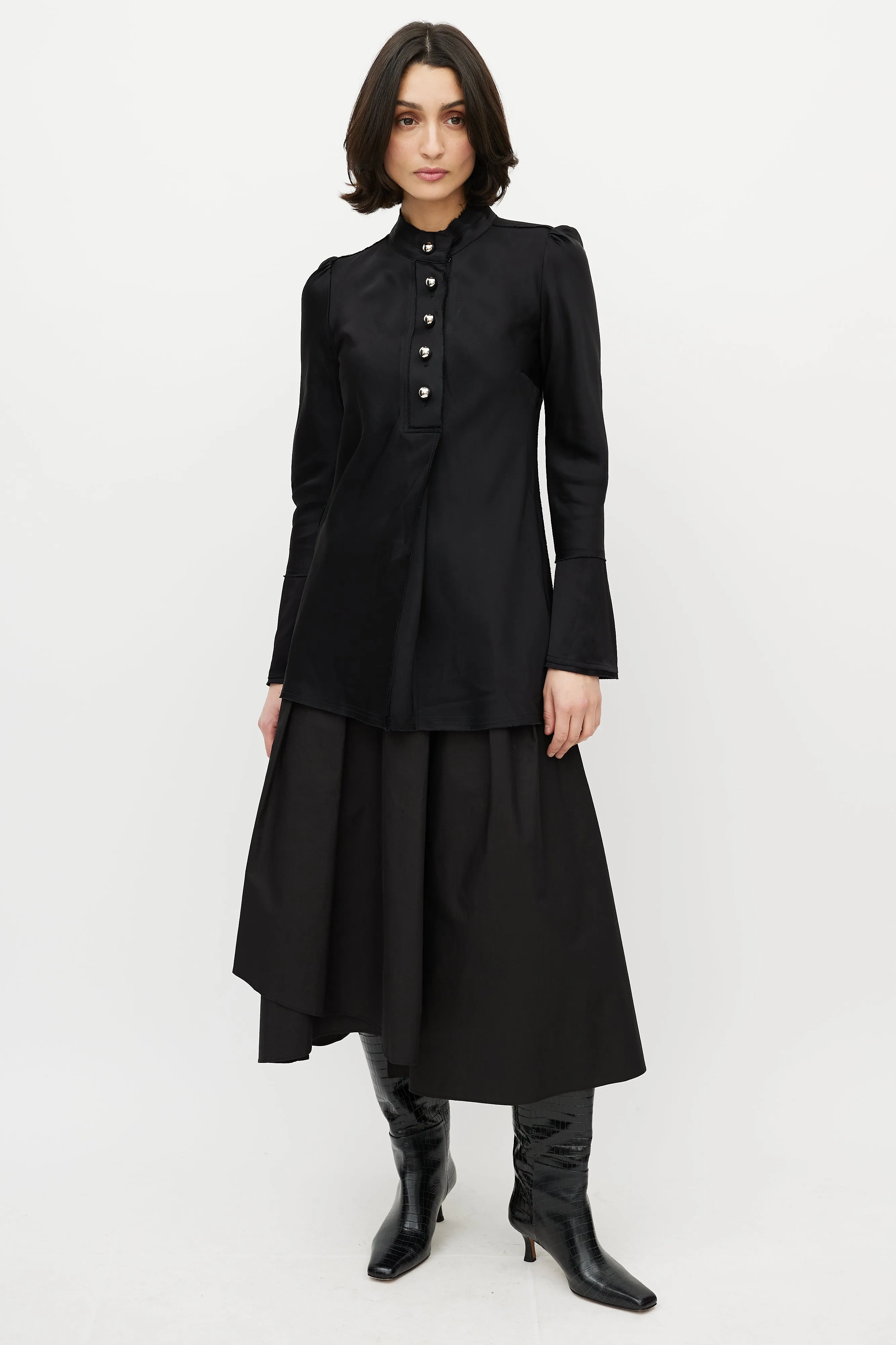Black Satin Buttoned Blouse