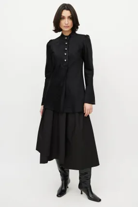 Black Satin Buttoned Blouse