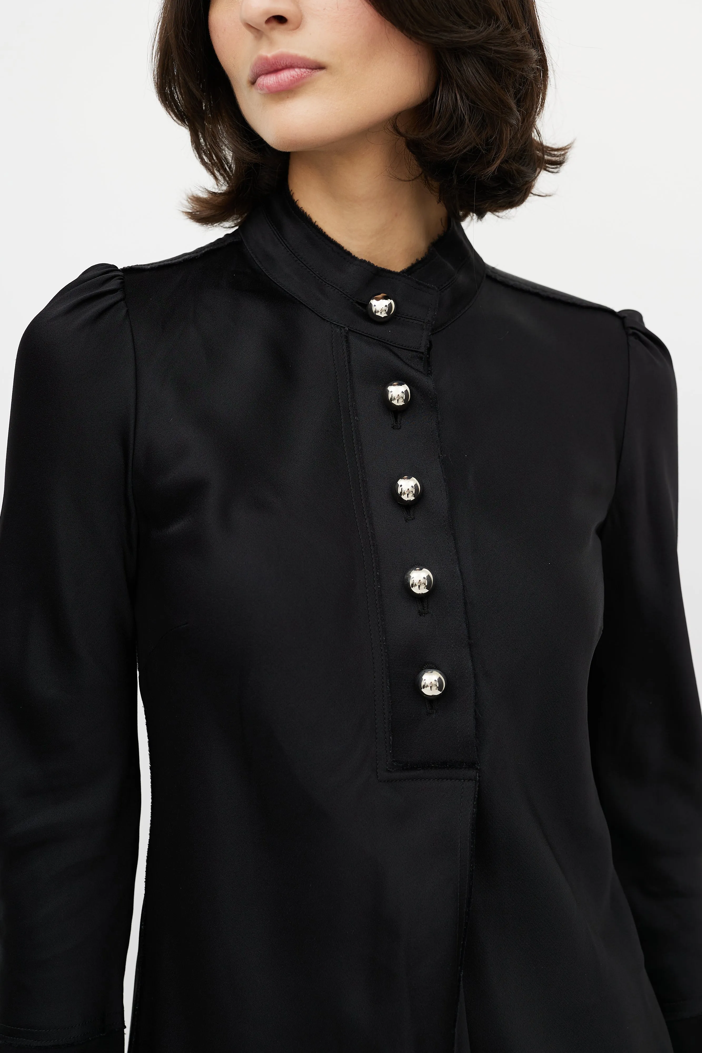 Black Satin Buttoned Blouse