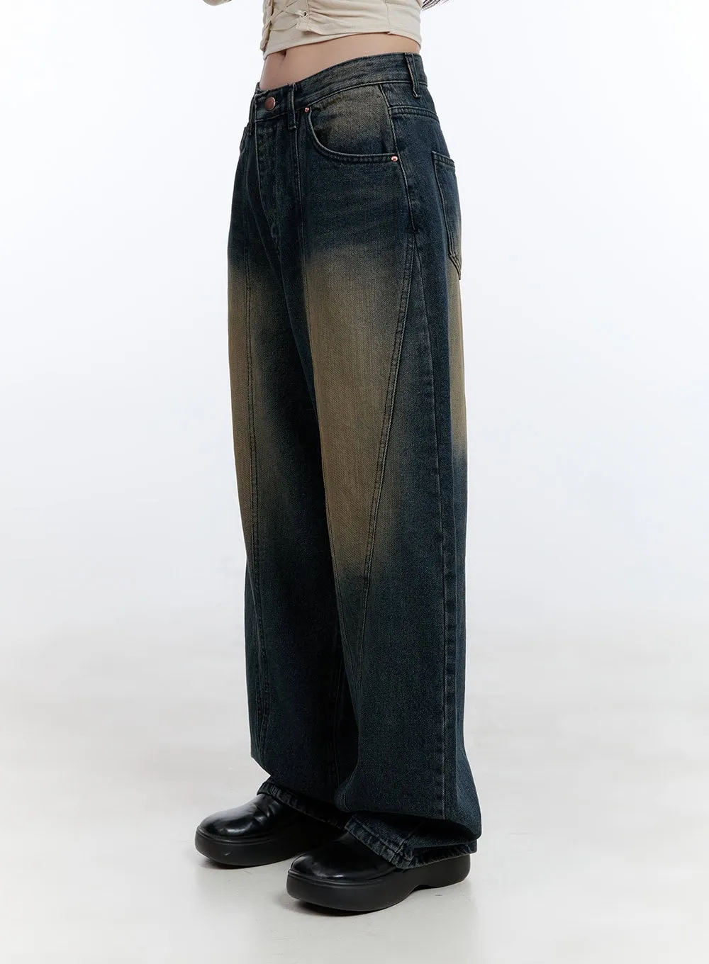 Cari Stitched Washed Denim Baggy Jeans CG413