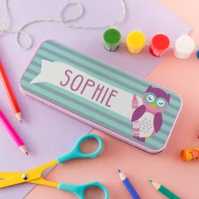 Children's Personalised Wise Owlet Pencil Tin