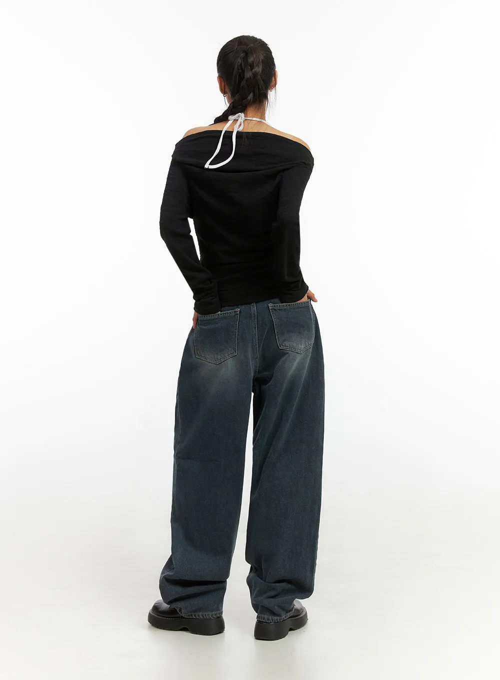 Eloise Pintuck Wide Fit Baggy Jeans IO409