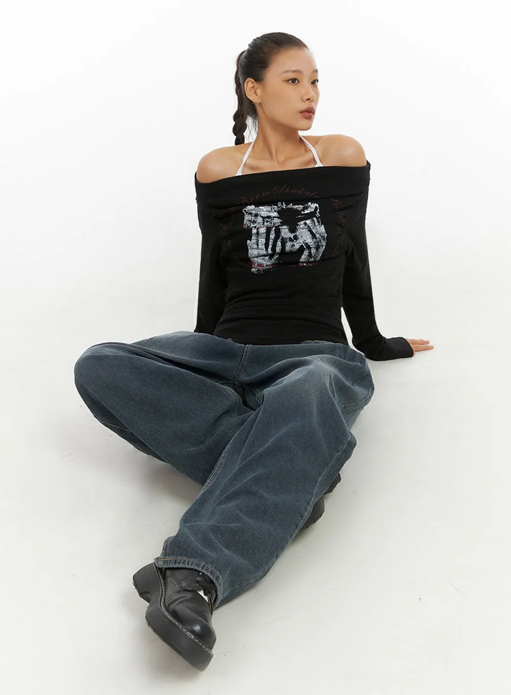 Eloise Pintuck Wide Fit Baggy Jeans IO409