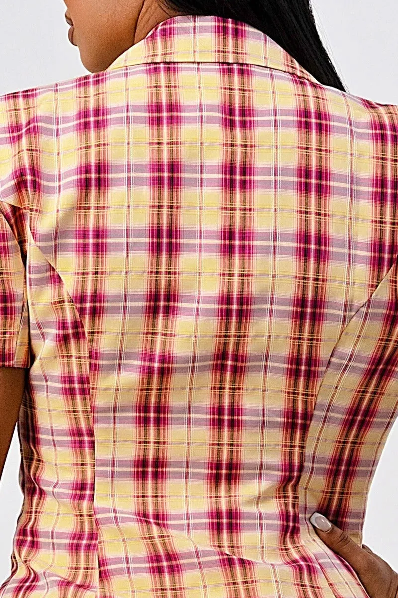 Plaid Blazer Slit Mini Dress