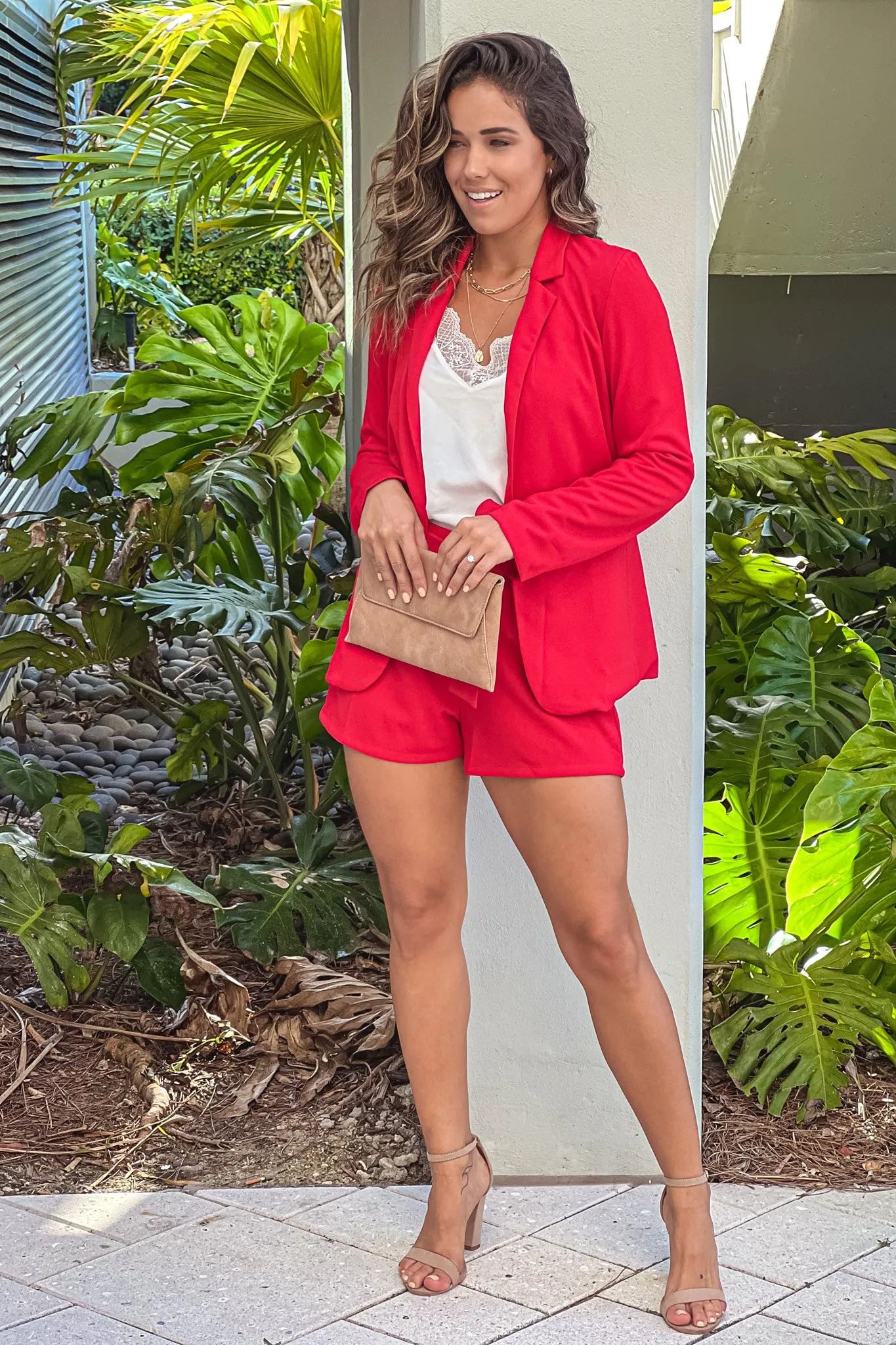 Red Shorts And Blazer Set