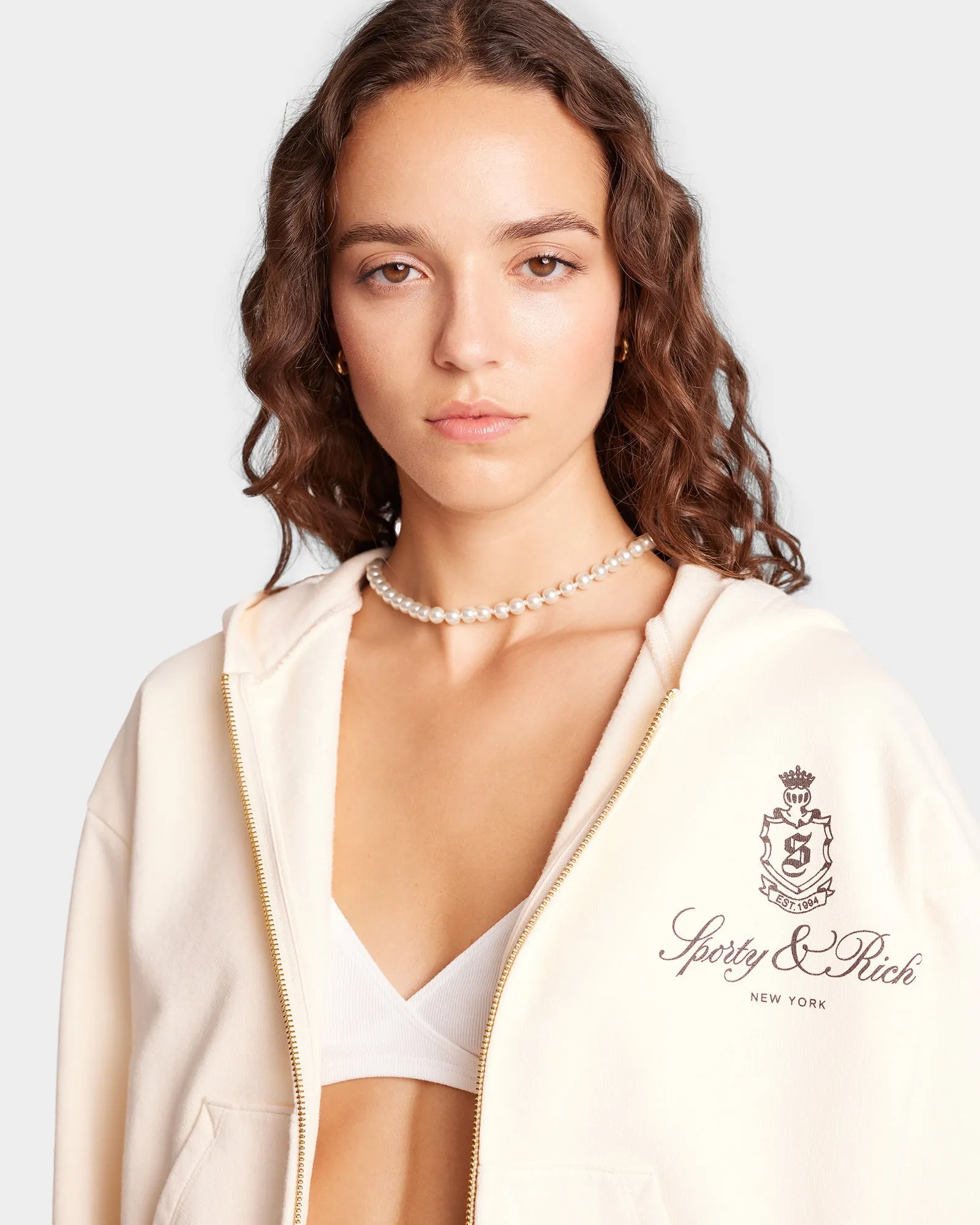 Vendome Cropped Zip Hoodie - Cream/Chocolate