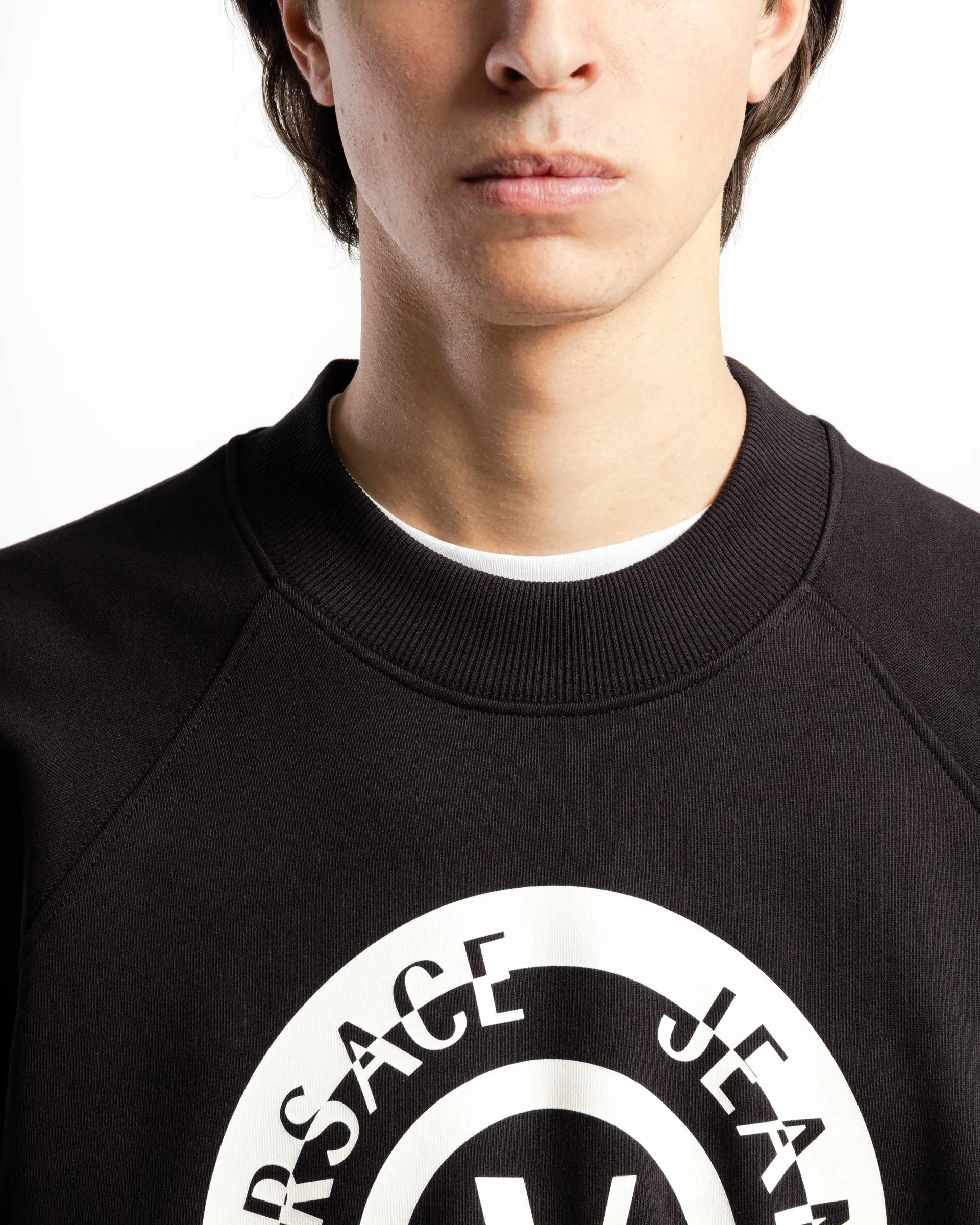 Versace Jeans Couture Black Crewneck Sweatshirt with Bold Circle Logo-