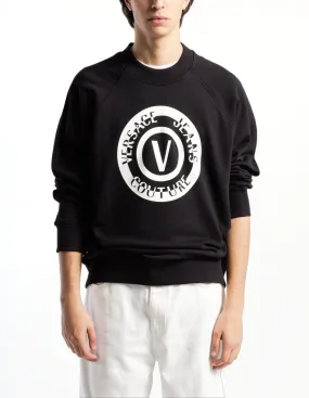 Versace Jeans Couture Black Crewneck Sweatshirt with Bold Circle Logo-