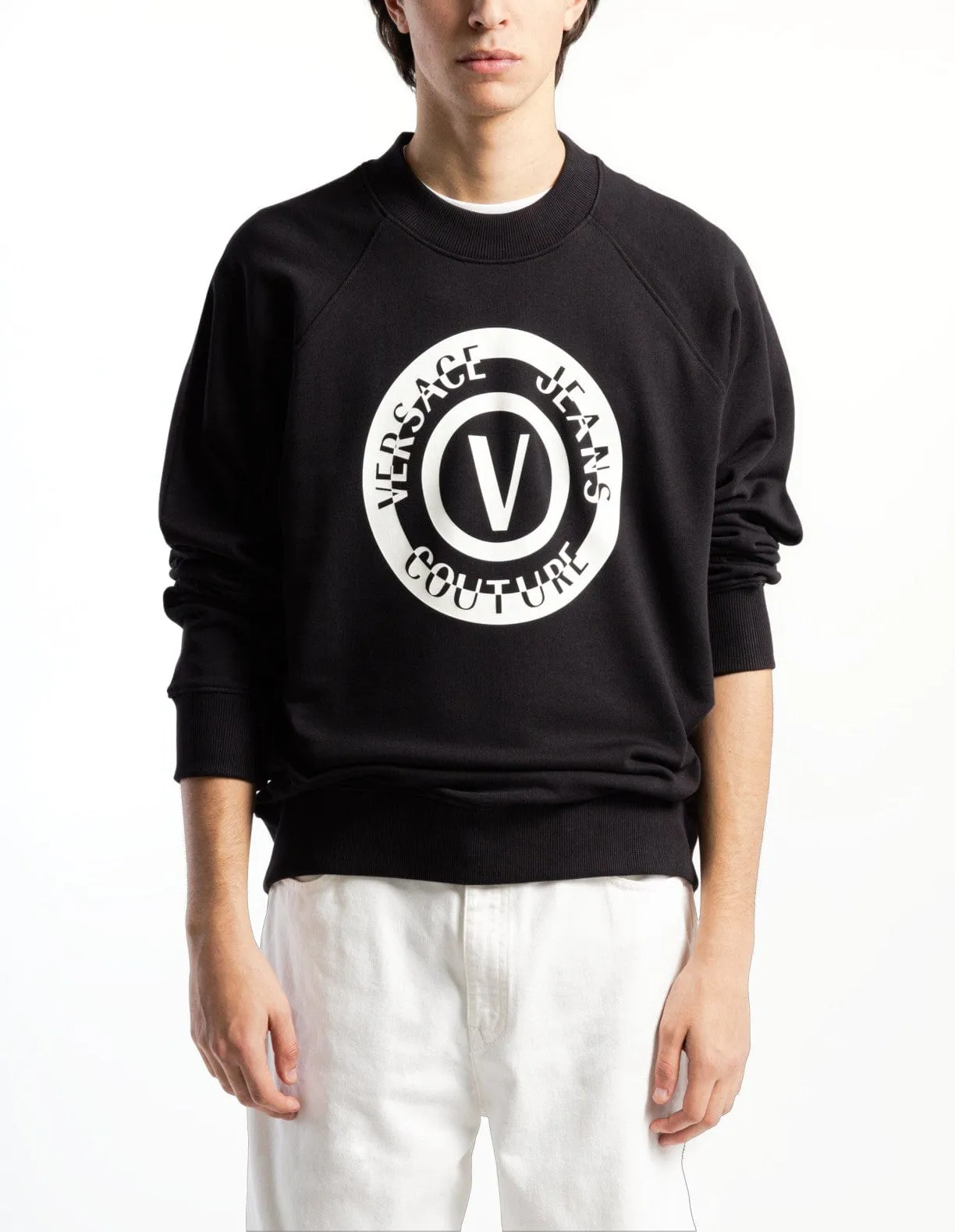 Versace Jeans Couture Black Crewneck Sweatshirt with Bold Circle Logo-