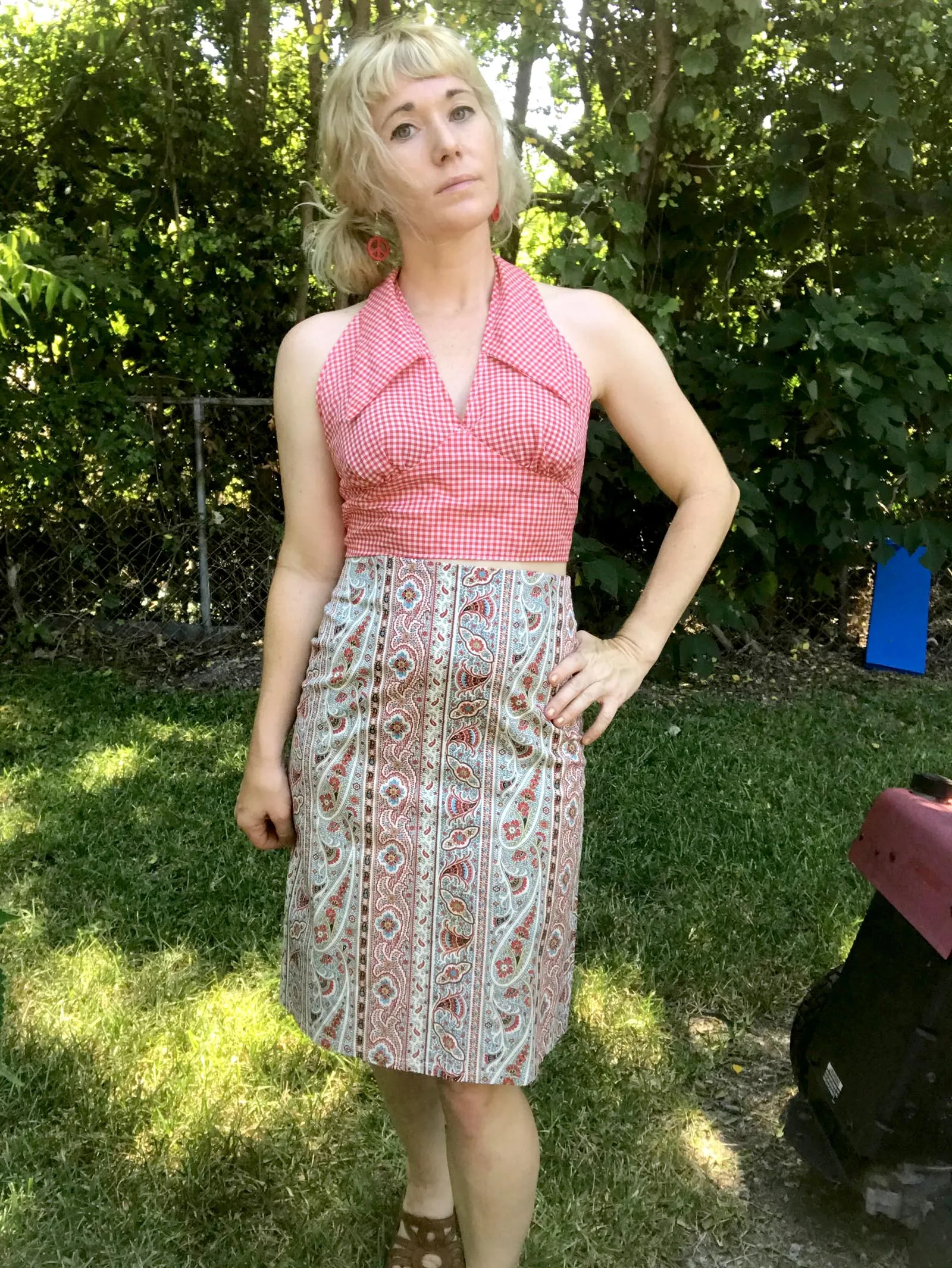 Vintage 90s does 70s Groovy Boho Hippie Paisley High Waisted Pencil Skirt Size S