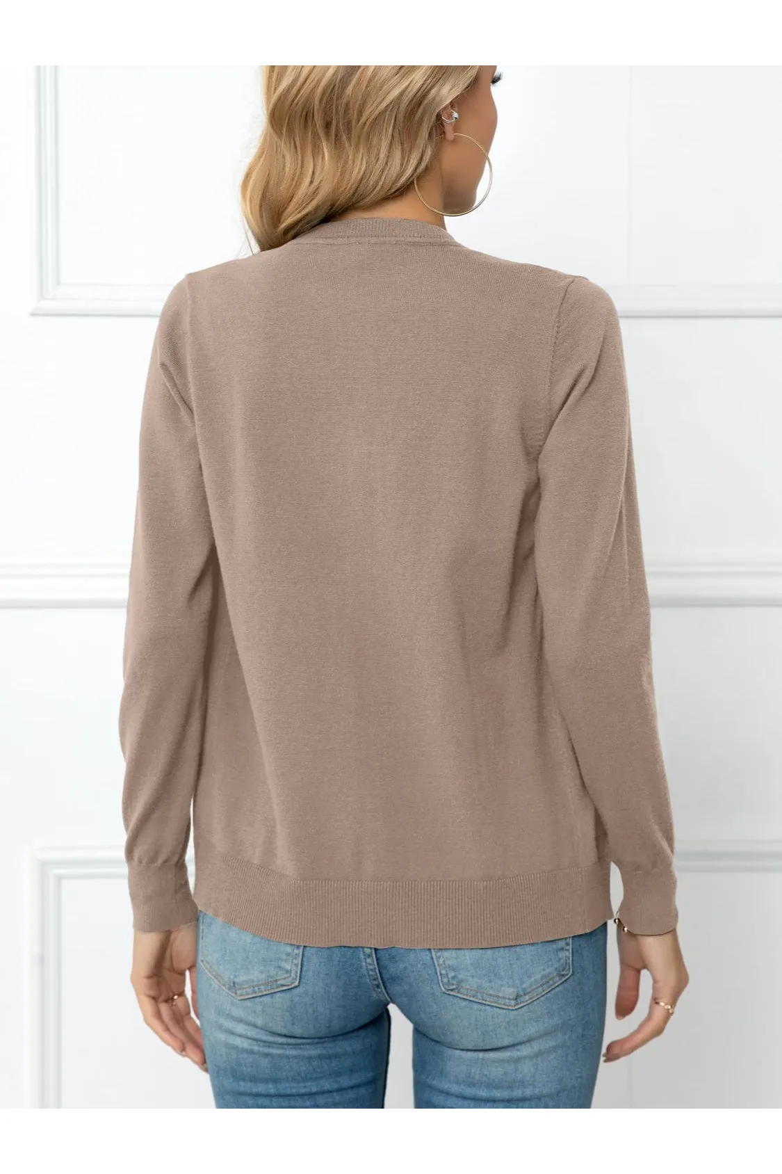 Women Button Down Round Neck Cardigan